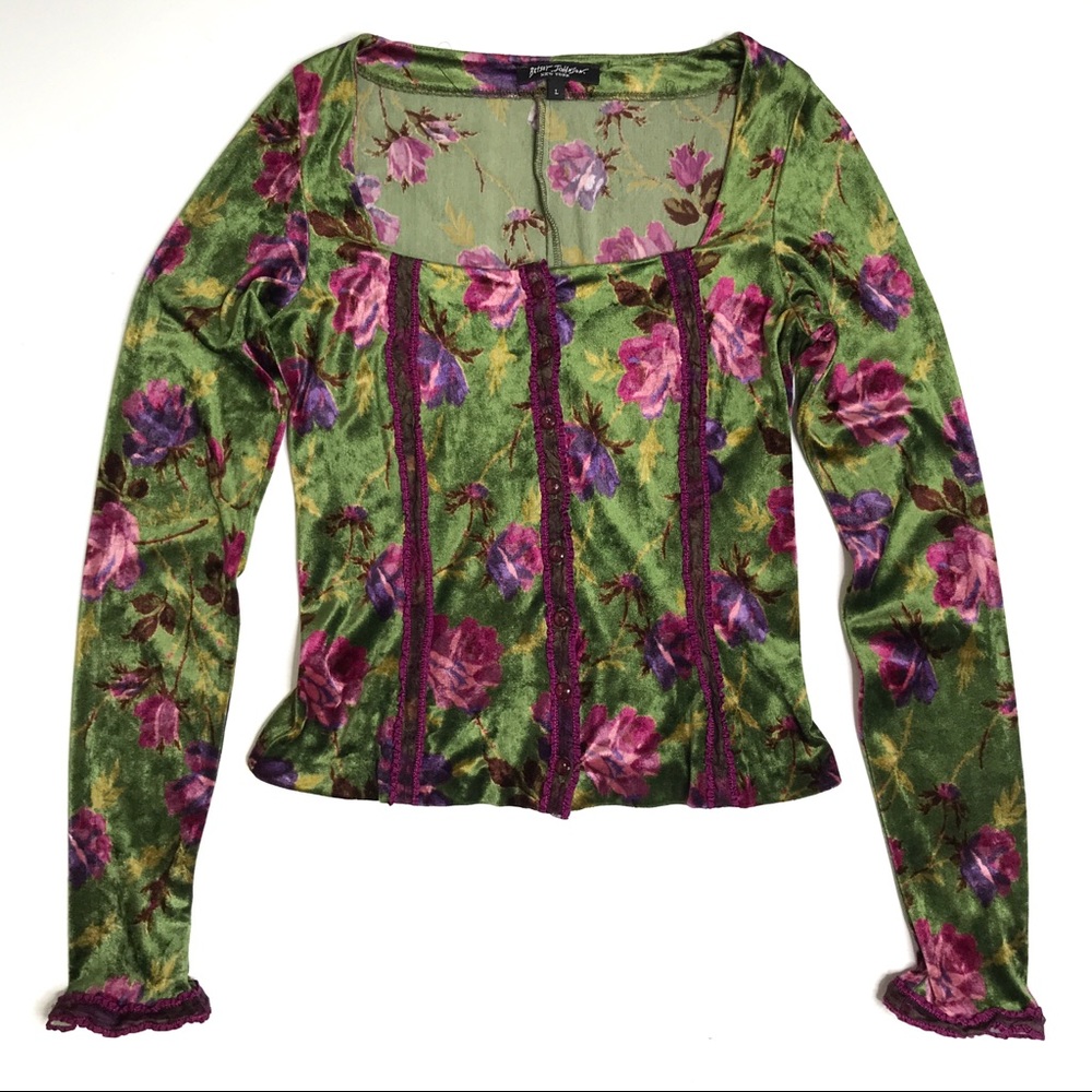 Vintage Betsey Johnson Floral stretch Velvet Top